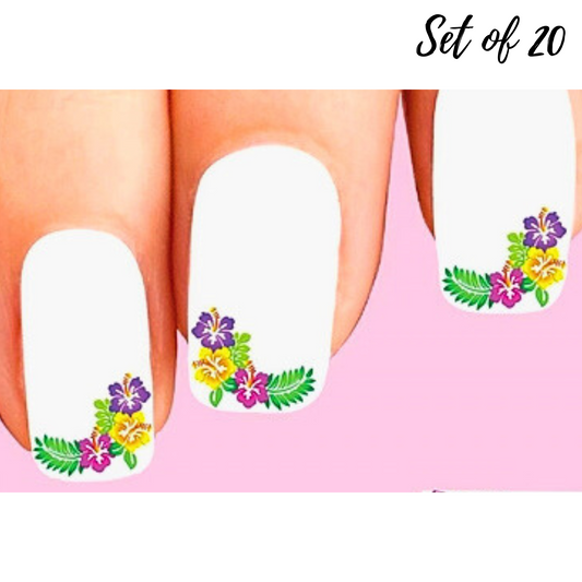 Corner Hawaiian Hibiscus Nail Decals Stunning Water Slide Stickers for Perfect Nail Art