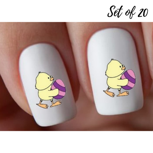 Cute Easter Chick with Egg Nail Art Waterslide Decals Bunnies Designs