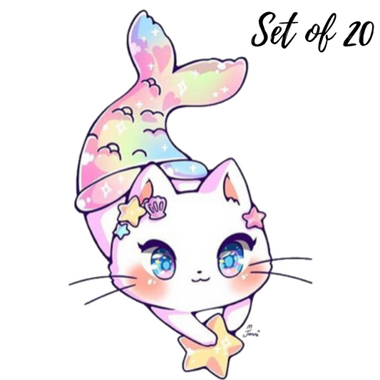 Cute Kawaii Rainbow Cat Nail Decals - Adorable Water Slide Nail Art Stickers