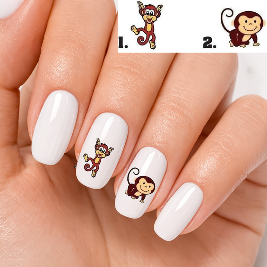 Cute Monkey Nail Art Waterslide Decals – Animal Nail Stickers for DIY Manicure