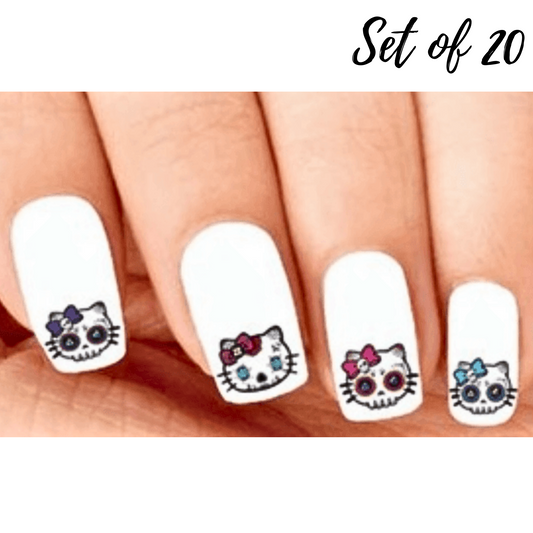 Day of the Dead Sugar Kitty Cat Waterslide Nail Decals - Set of 20