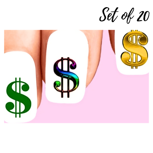 Dollar Money Assorted Set of 20 Waterslide Nail Decals Stickers – Fun Nail Art