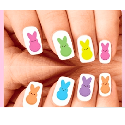Easter Nail Decals – Colorful Marshmallow Bunnies, 20 Assorted Waterslide Stickers