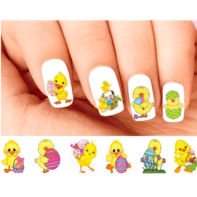 Easter Nail Decals – Cute Chick, Basket & Eggs, Set of 20 Assorted Waterslide Stickers