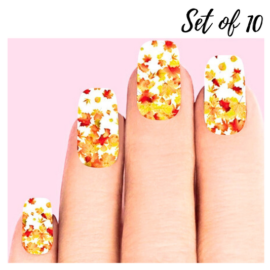 Fall Leaves Nail Decals Set of 10 Autumn-Inspired Waterslide Stickers for Beautiful Nail Art