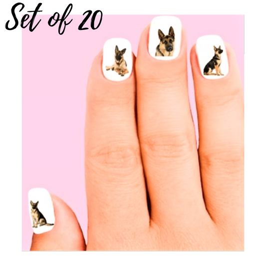 German Shepherd Waterslide Nail Decals - Set of 20 Unique Stickers for Dog Lovers