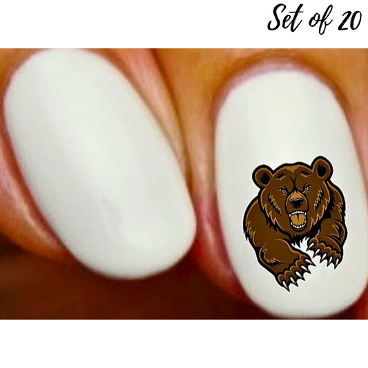 Grizzly Bear Nail Decals Stylish Water Slide Stickers for Unique Nail Art"