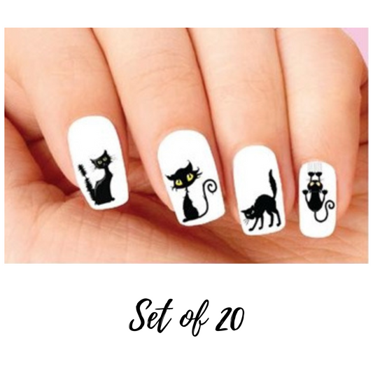 Halloween Black Cat Nail Decals Scary Assorted Water Slide Stickers for Spooky Nail Art