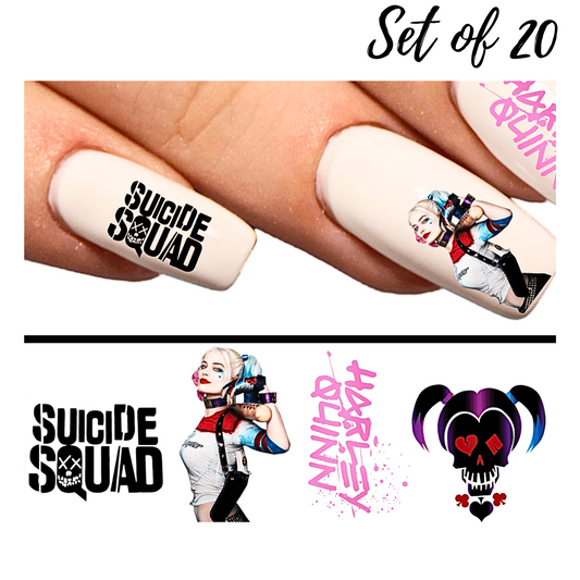 Harley Quinn Suicide Squad Nail Decals – Assorted Set of 20 Fun Waterslide Stickers