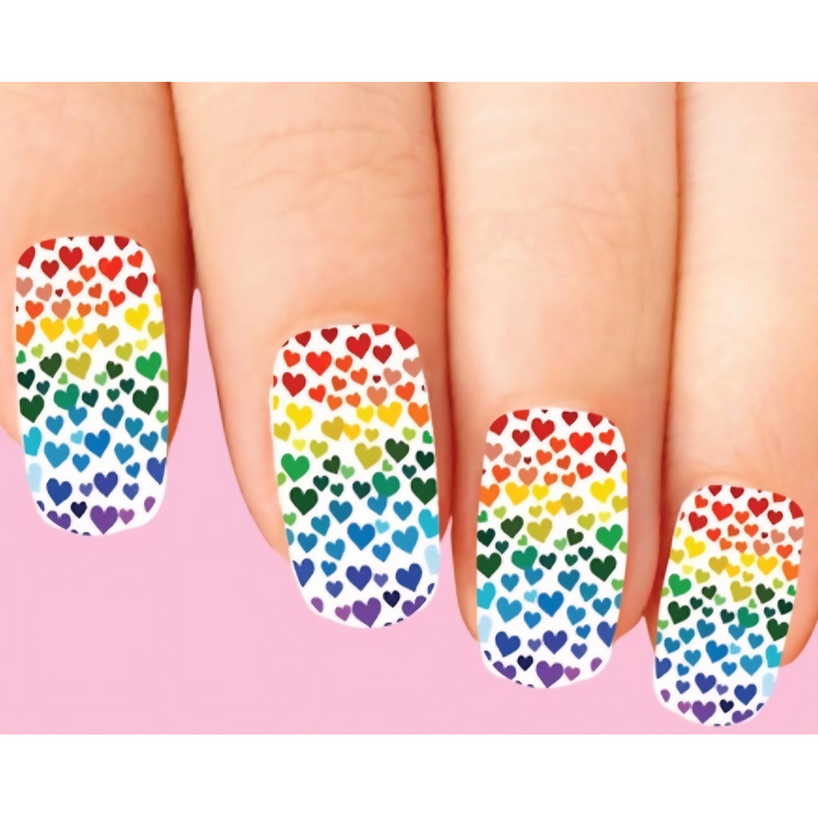 Hearts Rainbow Nail Decals – Set of 10 Waterslide Full Covers