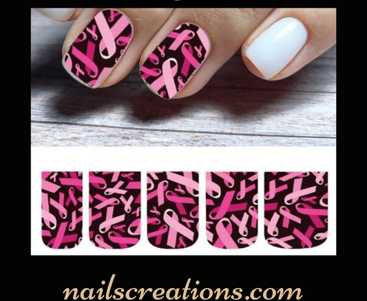 Pink Breast Cancer Awareness Ribbons Full Nail Decals Stickers Water Slides Nail Art