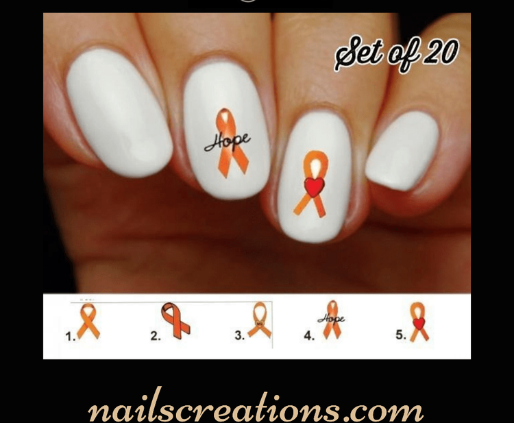 MS Multiple Sclerosis Orange Awareness Ribbon Nail Art Waterslide Decals