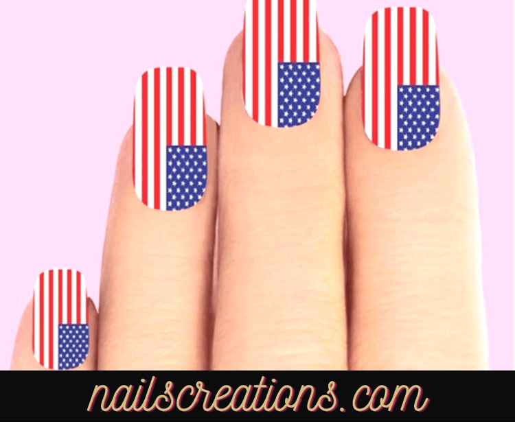 Fourth of July American Flag Set of 10 Waterslide Full Nail Decals