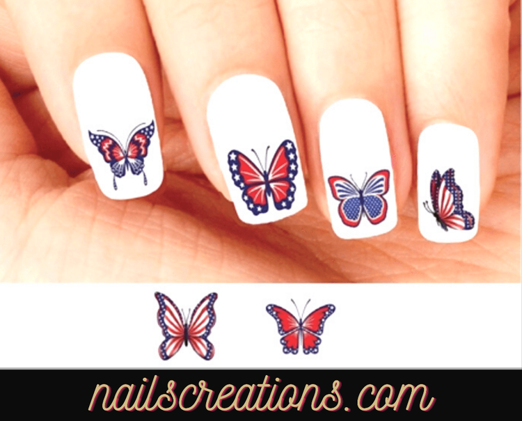 Nail Stickers 4th of July Butterflies Waterslide Nail Decals