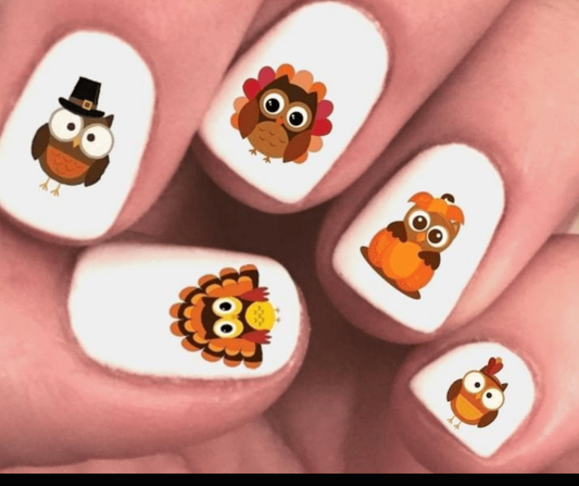 Thanksgiving Fall Owls Assorted Set of 20 Waterslide Nail Decals