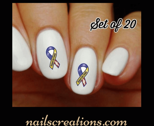 Support our Troops Yellow Ribbon with Flag Nail Decals Stickers Water Slides Nail Art