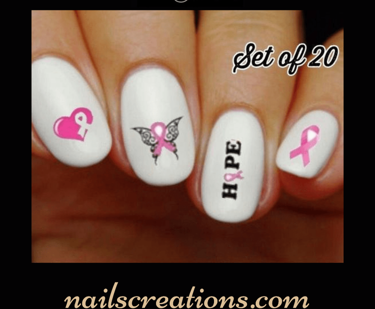 Pink Awareness Ribbon Breast Cancer Heart Hope Butterfly Nail Decals Stickers Water Slides Nail Art