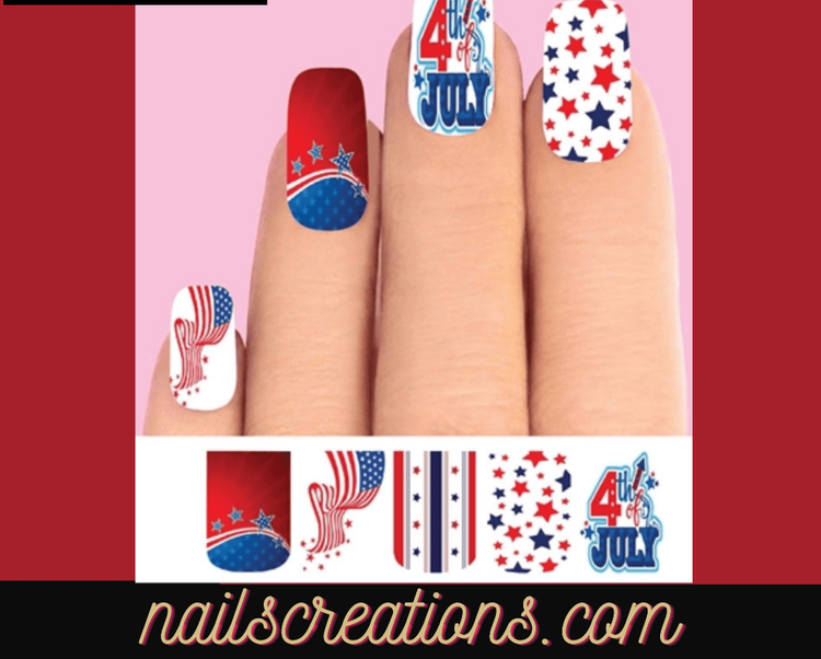 Fourth of July Firework Flag Stars Set of 10 Waterslide Full Nail Decals