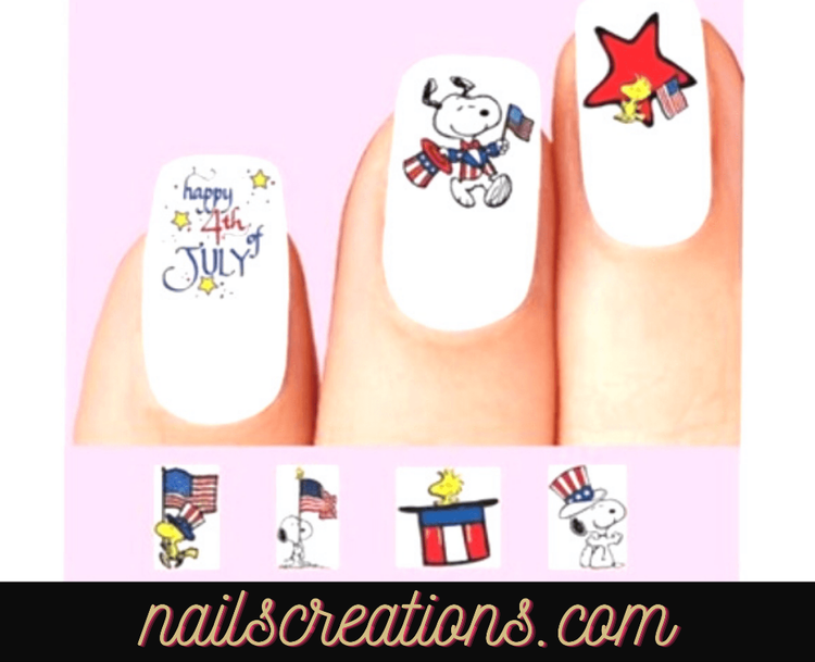 Snoopy Woodstock Happy 4th of July Set of 20 Waterslide Nail Decals