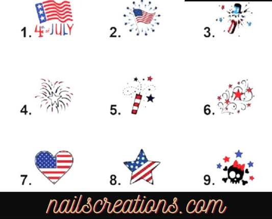 Nail Stickers 4th of July Flag Firework Stars Heart Waterslides Nail Decals