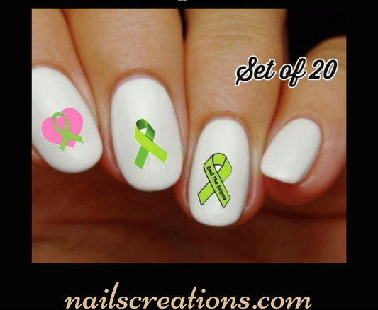 Green Mental Health Awareness Ribbon Assorted Nail Decals Stickers Water Slides Nail Art