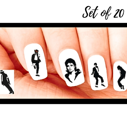King of Pop Michael Jackson Nail Decals - 20 Assorted Waterslide Nail Art Designs for Music Fans