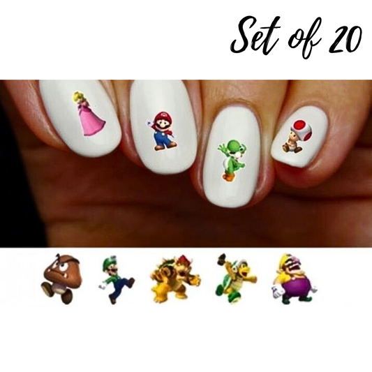 Mario Brother Theme Assorted Water Slides Nail Decals Sticker Set Perfect for Kids' Nail Art