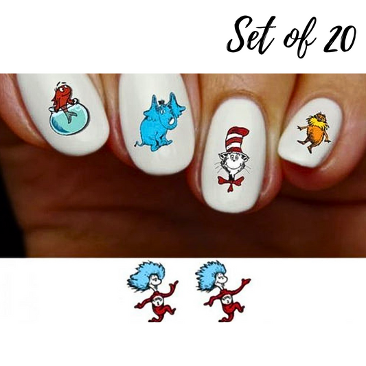 Cat in the Hat Nail Decals - Assorted Horton and Thing Water Slide Stickers for Fun Nail Art