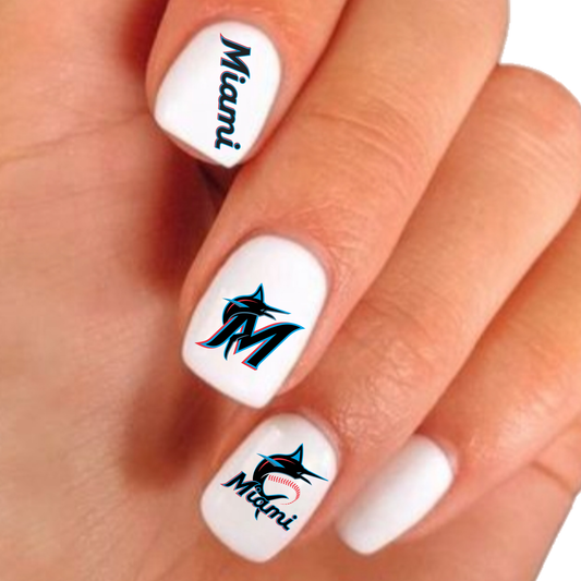 Miami Marlins Baseball Set of 20 Waterslide Nail Decals