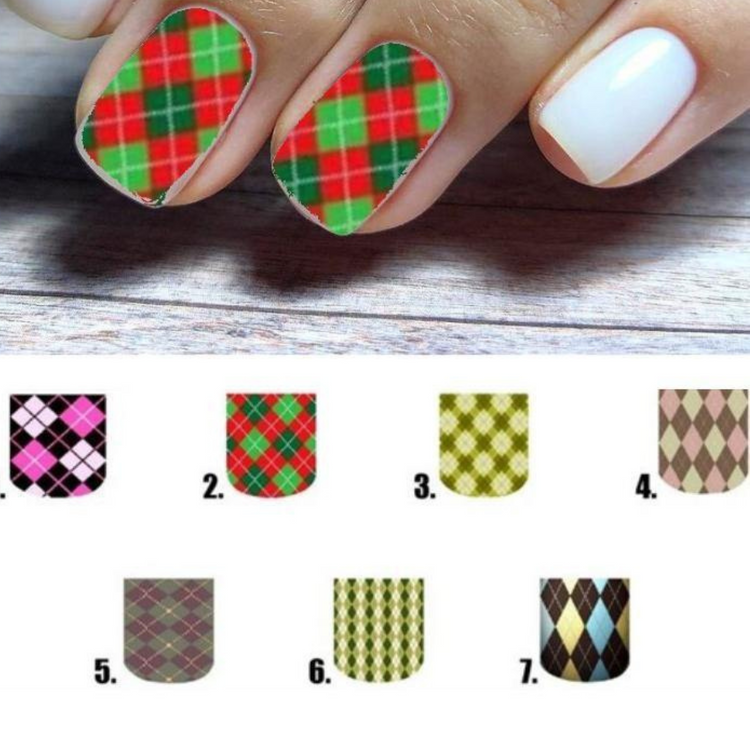 Nail Stickers Argyle Full Nail Art Waterslide Decals