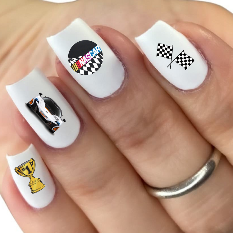 Nascar Racing Race Car Flag Nail Waterslide Stickers Set Of 20