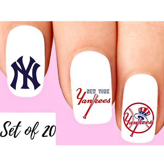 New York Yankees Baseball Nail Decals – Assorted 20 Waterslide Water Slide Stickers for Manicure & Nail Art