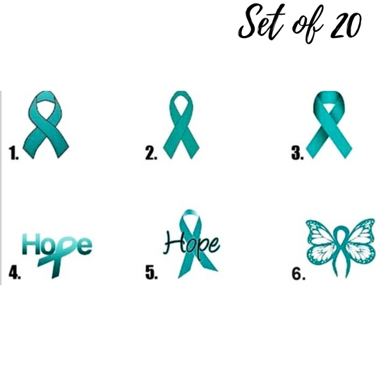 Ovarian Cancer Awareness Teal Ribbon Butterfly Nail Decals | Water Slide Nail Art Stickers
