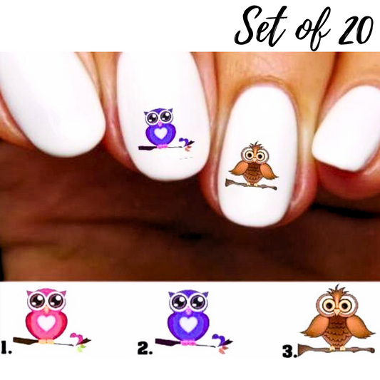 Owl on Branch Nail Decals - Water Slide Stickers for Stunning Nail Art