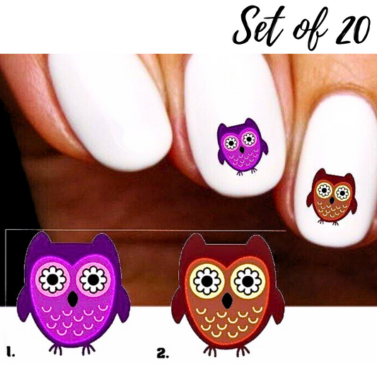 Owl with Flower Eyes Nail Decals - Water Slide Nail Art Stickers for Creative Manicure Designs