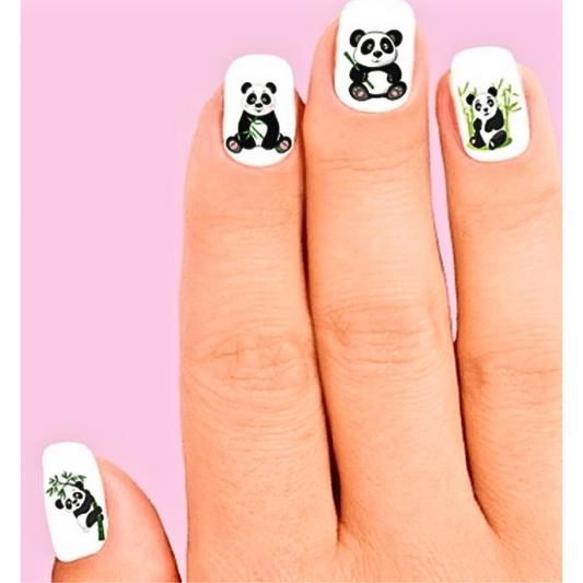 Panda with Bamboo Assorted Set of 20 Waterslide Nail Decals for Chic Nail Art