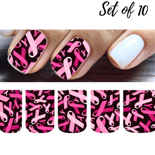 Pink Breast Cancer Awareness Ribbon Nail Decals | Full Water Slide Stickers for Nail Art