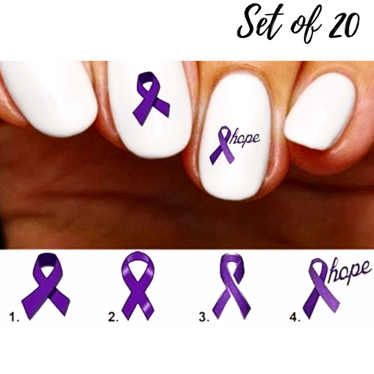 Purple Awareness Ribbon Nail Decals | Water Slide Stickers for Nail Art