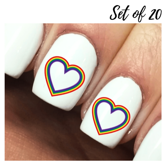 Rainbow Heart Waterslide Nail Art Decals - Vibrant Sticker Designs for Stunning Nail Decor