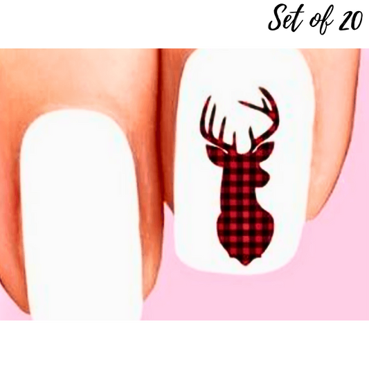 Red Buffalo Plaid Deer Buck Waterslide Nail Decals for Unique Nail Art Stickers