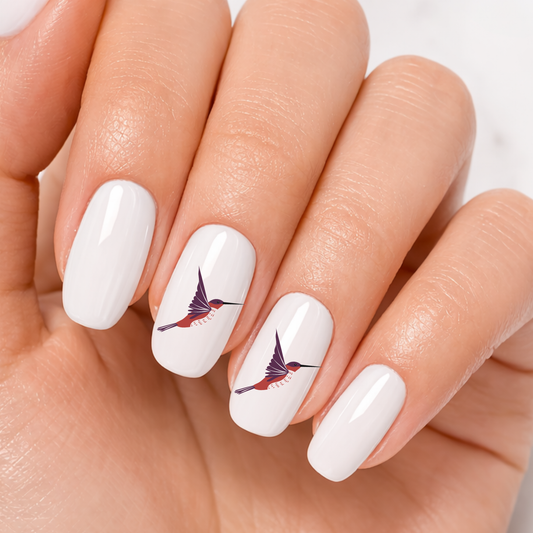 Ruby Throated Hummingbird Nail Decals Stickers | Bird Water Slide Nail Art Transfer