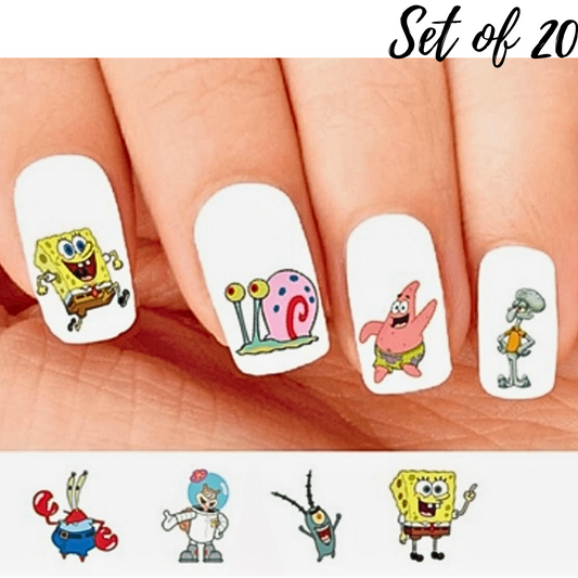SpongeBob & Friends Nail Stickers|Fun Water Slide Decals for Creative Nail Art