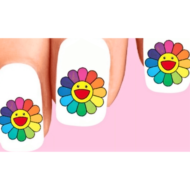Colorful Smiley Face Takashi Murakami Flower Set of 20 Waterslide Nail Decals