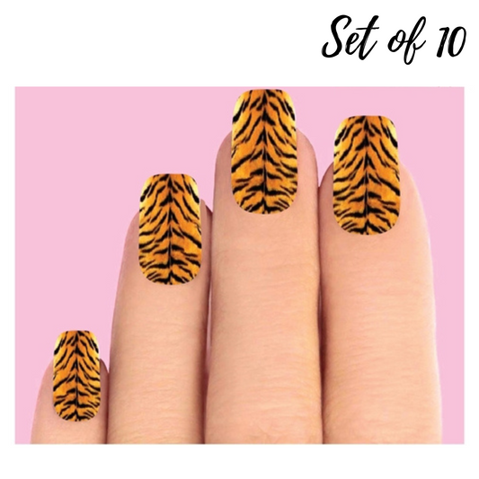 Tiger Stripe Nail Decals - Waterslide Full Nail Stickers - Set of 10