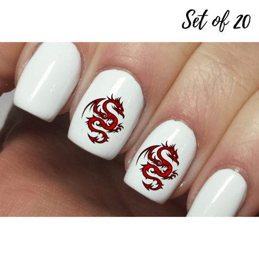 Tribal Red Dragon Design - Nail Art Waterslide Decals - Nails Creations