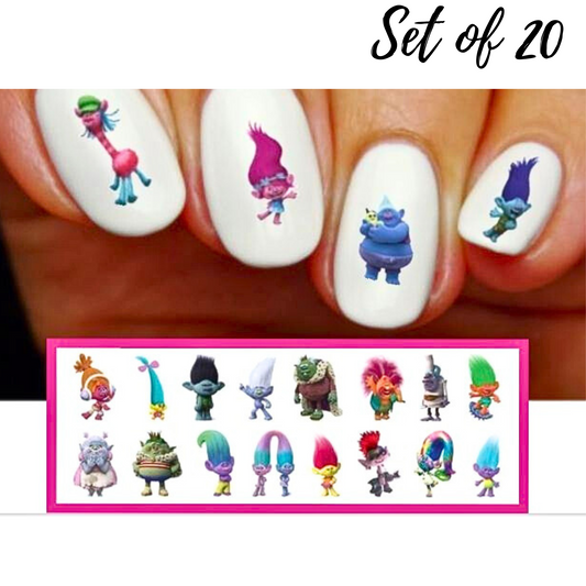 Trolls World Tour Poppy, Biggie, and Branch Assorted Water Slide Nail Decal Stickers