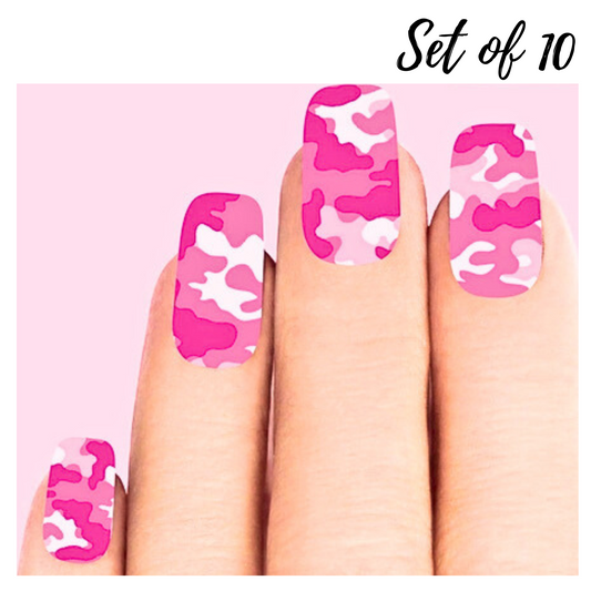Ultimate Pink Camo Nail Decals: Set of 10 Waterslide Stickers for Stylish Nail Art