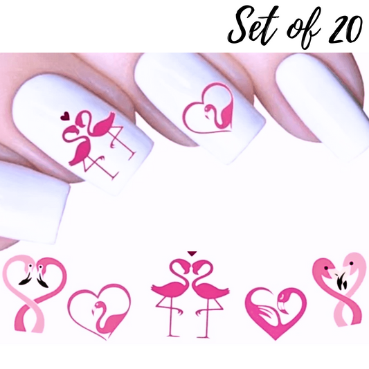 Valentine's Day Flamingo Love Nail Art Water Slide Decals - Assorted Designs for a Festive Manicure