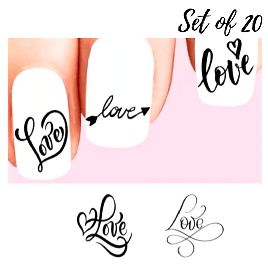 Valentine's Day Love Hearts & Arrows Assorted Set of 20 Nail Decals for Stunning Nail Art