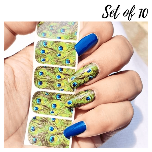 Vibrant Peacock Feathers Waterslide Nail Decals - Perfect Full Nail Stickers